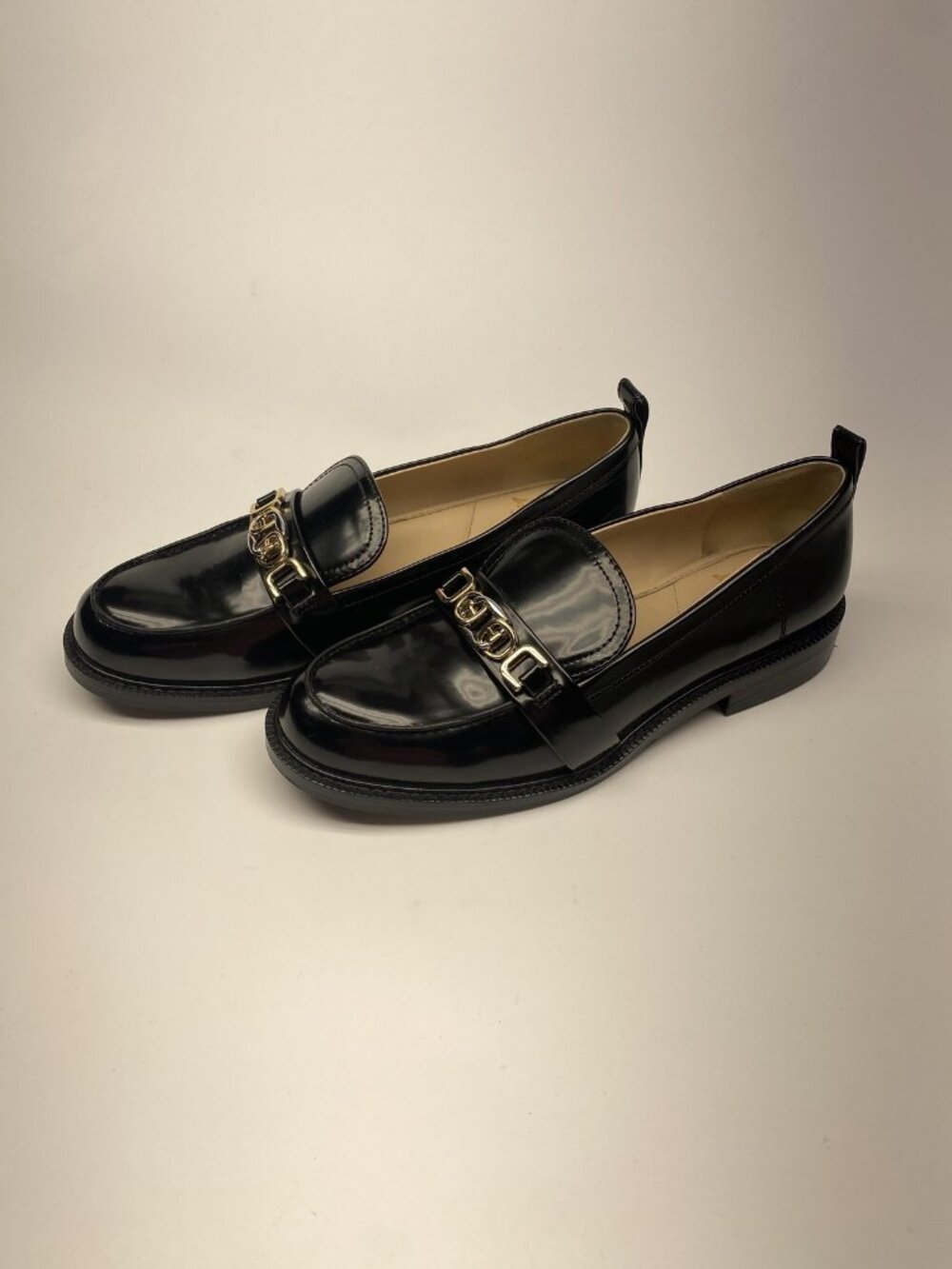 Sam Edelman Shoes Womens Size 9 Black Loafers New York Gold Chain Detail Flats